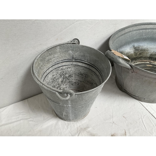 46 - VINTAGE GALVANISED BATH AND BUCKETS