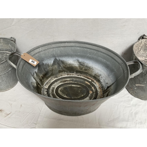 46 - VINTAGE GALVANISED BATH AND BUCKETS