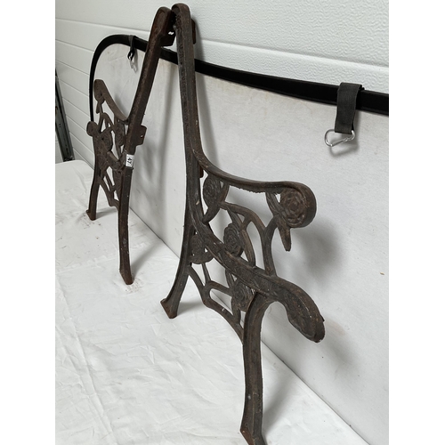 47 - PAIR OF DECORATIVE CAST IRON BENCH ENDS H32