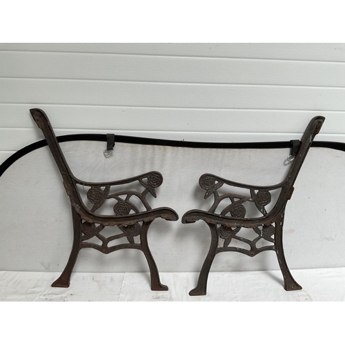 47 - PAIR OF DECORATIVE CAST IRON BENCH ENDS H32