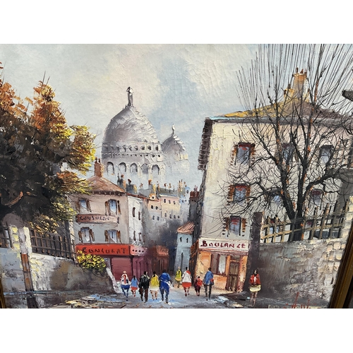 48 - MODERN FRAMED OILS ON CANVAS FRENCH STREET SCENE SIGNED TO CORNER 20