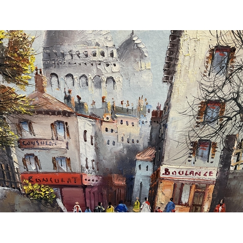 48 - MODERN FRAMED OILS ON CANVAS FRENCH STREET SCENE SIGNED TO CORNER 20