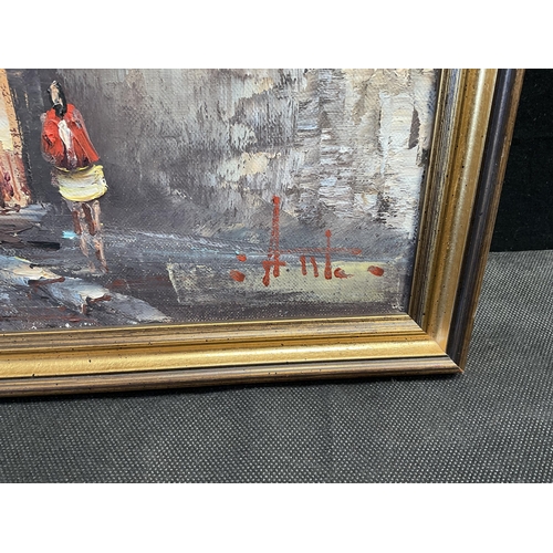 48 - MODERN FRAMED OILS ON CANVAS FRENCH STREET SCENE SIGNED TO CORNER 20