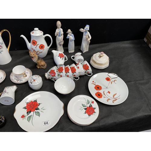 64 - BOX OF CHINA TO INCLUDE TEA SET, FIGURES ETC