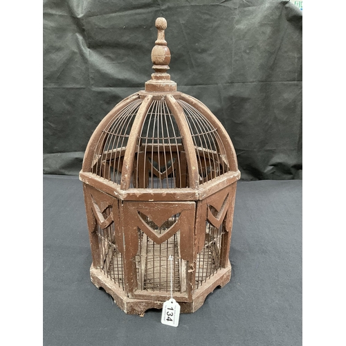 134 - VICTORIAN WOOD AND METAL CONSTRUCTION BIRD CAGE H20