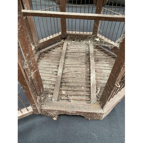 134 - VICTORIAN WOOD AND METAL CONSTRUCTION BIRD CAGE H20