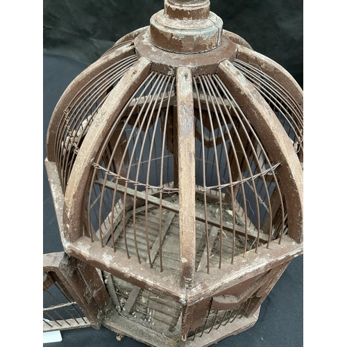 134 - VICTORIAN WOOD AND METAL CONSTRUCTION BIRD CAGE H20