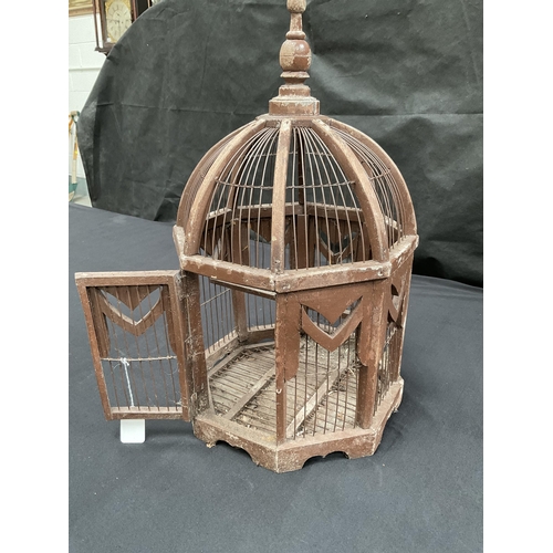 134 - VICTORIAN WOOD AND METAL CONSTRUCTION BIRD CAGE H20