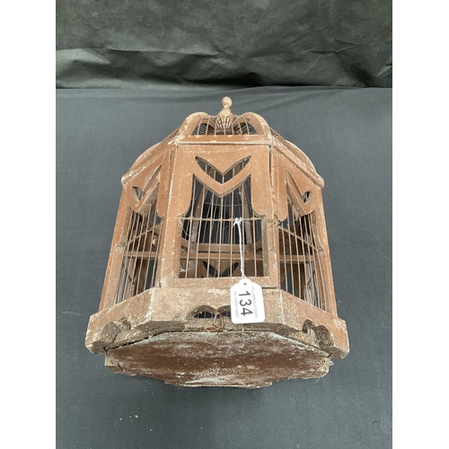 134 - VICTORIAN WOOD AND METAL CONSTRUCTION BIRD CAGE H20