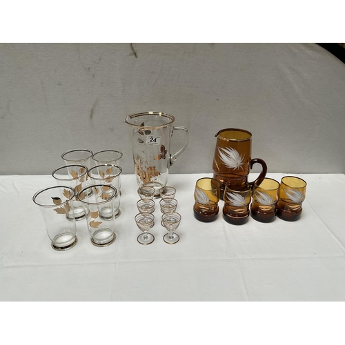 24 - 2 VINTAGE GLASS WATER SETS AND A SET OF 6 LIQUER GLASSES