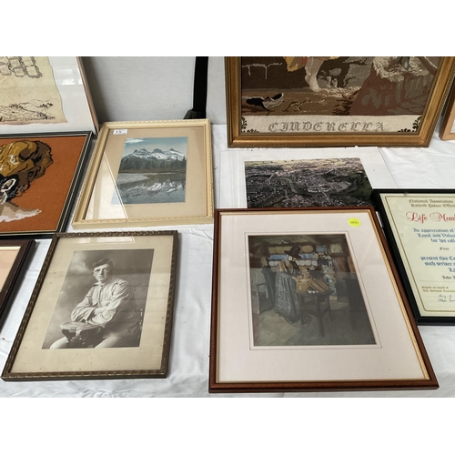 34 - QTY OF PICTURES, TAPESTRY AND PICTURE FRAMES