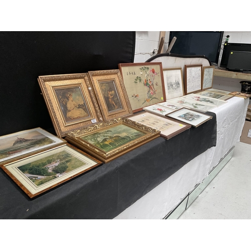 36 - QTY OF PICTURES AND PRINTS TO INCLUDE A CHINESE SILK FRAMED PICTURE