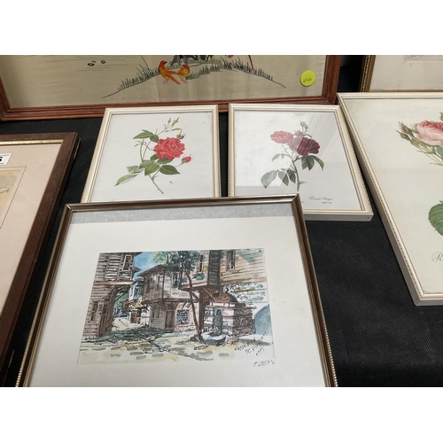 36 - QTY OF PICTURES AND PRINTS TO INCLUDE A CHINESE SILK FRAMED PICTURE