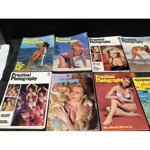 42 - 3 BOXES OF VINTAGE PHOTOGRAPHY MAGAZINES AND VINTAGE CALENDARS INCLUDING MAYFAIR, MARLBOROUGH