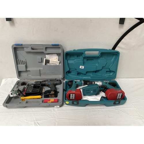 46 - CASED BOSCHMANN 18V TWIN DRILL KIT & ELU 14.4 BATTERY DRILL IN CASE