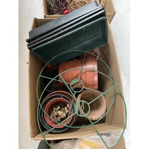 49 - 4 BOXES OF ODDS TO INCLUDE GARDEN ITEMS , BASKETS ETC