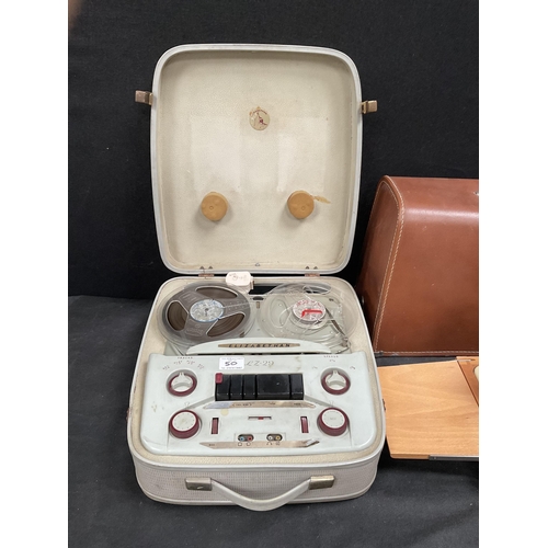 50 - ALPHA ELECTRIC SEWING MACHINE IN CASE AND A VINTAGE REEL TO REEL ELIZABETHAN TAPE RECORDER