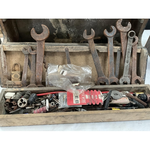 51 - VINTAGE CARPENTERS BOX AND TOOLS & A AMMUNITION BOX AND TOOLS