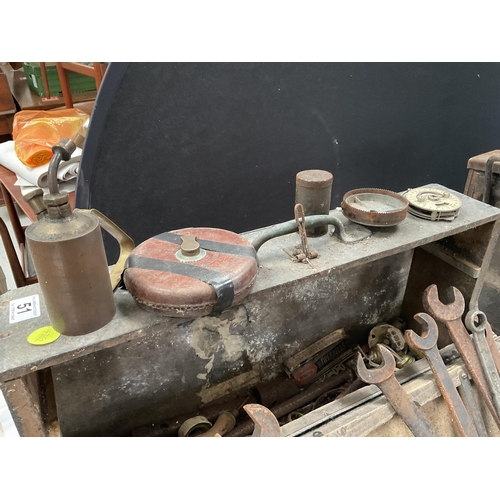 51 - VINTAGE CARPENTERS BOX AND TOOLS & A AMMUNITION BOX AND TOOLS