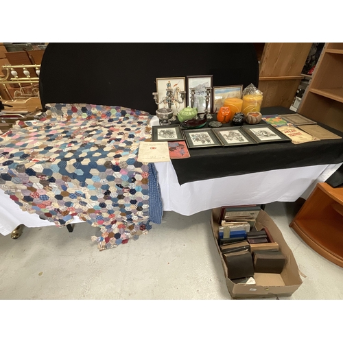 56 - 2 BOXES OF ODDS TO INCLUDE SILVER PLATED CANDLESTICKS, PICTURES, BOOKS ETC