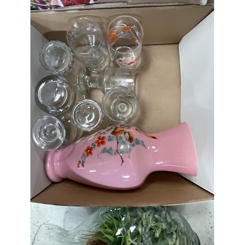 64 - 4 BOXES OF GLASSWARE TO INCLUDE VASES ETC