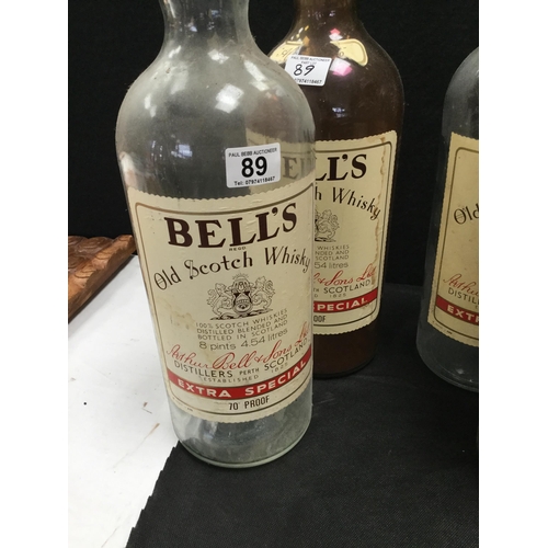 89 - 4 VINTAGE BELLS WHISKY BOTTLES H20