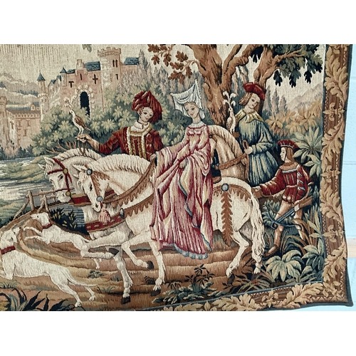 126 - 2 FRANKLIN MINT WALL HANGING TAPESTRIES  ROMANCE OF THE ROSE , THE ROYAL HUNT WITH PAPERWORK H48