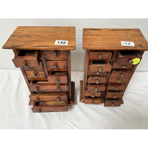 148 - 2 MINIATURE WOODEN BANK OF DRAWERS H13