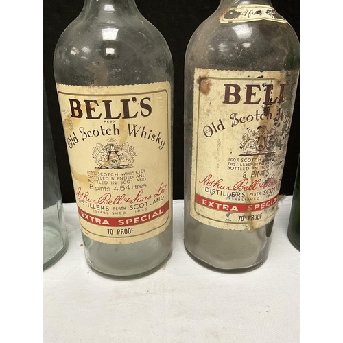 154 - 3 BELLS WHISKY BOTTLES AND A BUCHANS WHISKY BOTTLE AND 2 BOXED TEACHERS WHISKY BOTTLES