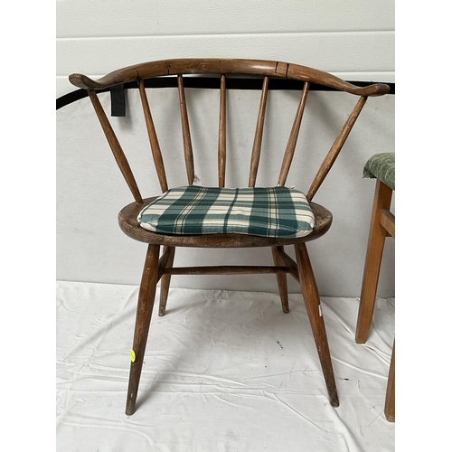 164 - ERCOL STYLE ARMCHAIR, RETRO STOOL 4 KITCHEN STOOLS, 2 BEDROOM CHAIRS