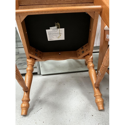 218 - 6 BEECH STRETCHERED DINING CHAIRS WITH UPHOLSTERED SEATS A/F