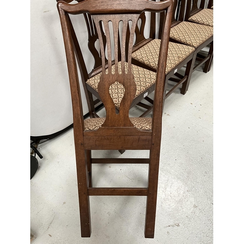 221 - 6 OAK DINING CHAIRS WITH UPHOLSTERED POP OUT SEATS