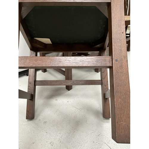 221 - 6 OAK DINING CHAIRS WITH UPHOLSTERED POP OUT SEATS