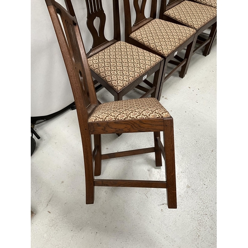 221 - 6 OAK DINING CHAIRS WITH UPHOLSTERED POP OUT SEATS