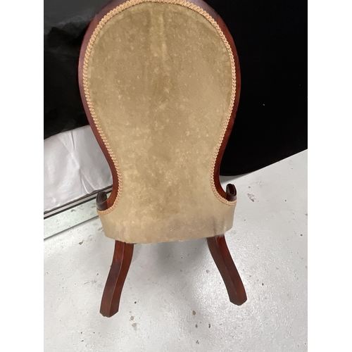 236 - REPRODUCTION MAHOGANY NURSING CHAIR WITH UPHOLSTERED BUTTON BACK AND SEAT