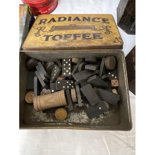 243 - 2 BOXES OF BRASS & VINTAGE ADVERTISING TINS ETC