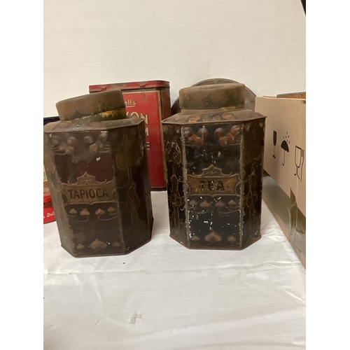 243 - 2 BOXES OF BRASS & VINTAGE ADVERTISING TINS ETC