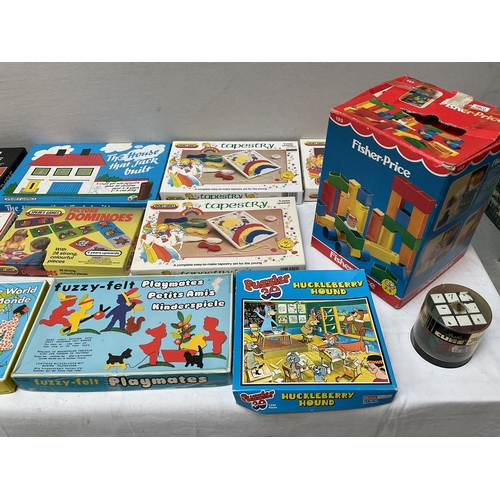 245 - 3 BOXES OF VINTAGE GAMES TO INCLUDE FISHER PRICE EXAMPLES ETC