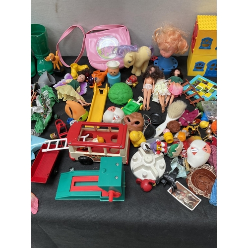 254 - 6 BOXES OF VINTAGE TOYS AND BOOKS ETC TO INCLUDE FISHER PRICE EXAMPLES