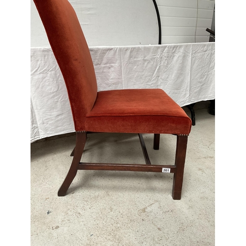 261 - MAHOGANY STRETCHERED UPHOLSTERED DINING CHAIR