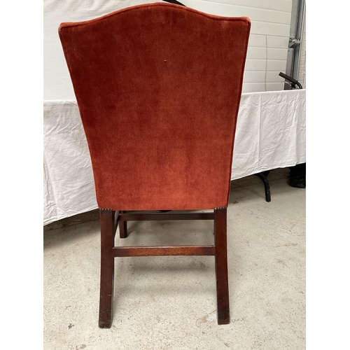 261 - MAHOGANY STRETCHERED UPHOLSTERED DINING CHAIR