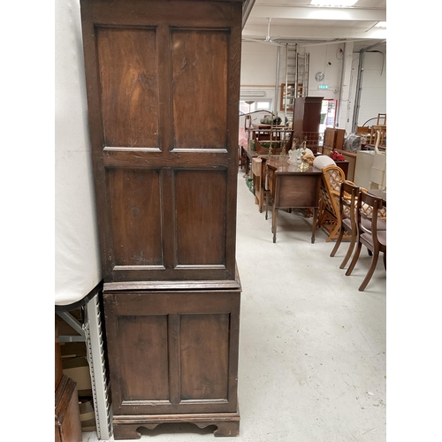 269 - EARLY OAK PRESS CUPBOARD WITH 2 DOORS TO TOP OVER 4 FIELDED PANELS AND 5 DRAWERS TO BASE ON BRACKET ... 