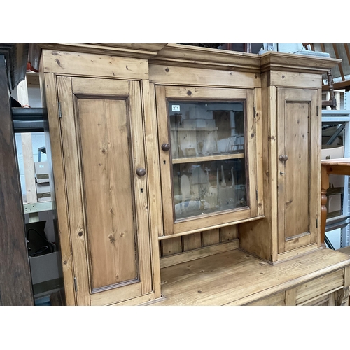 271 - VICTORIAN STRIPPED PINE KITCHEN PIECE WITH TOP CENTRE GLASS CABINET FLANKED BY 2 PANEL DOORS - THE B... 