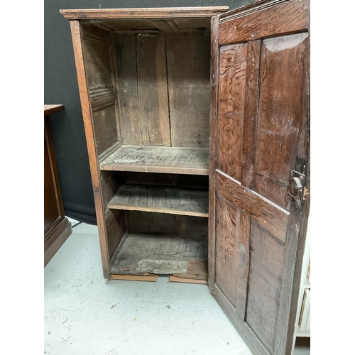 282 - EARLY OAK CARVED CABINET WITH SINGLE DOOR AND 4 PANELS TO FRONT H44