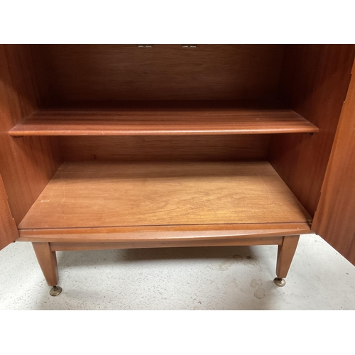 288 - RETRO TEAK BUREAU WITH FITTED TOP CENTRAL DRAWER OVER 2 DOORS H43