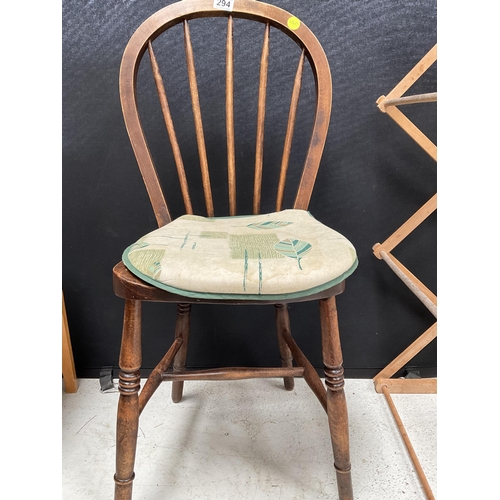 294 - VINTAGE KITCHEN CHAIR, OAK SPINDLE KITCHEN CHAIR AND FOLDING AIRING RAIL