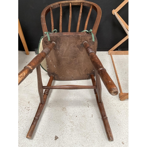 294 - VINTAGE KITCHEN CHAIR, OAK SPINDLE KITCHEN CHAIR AND FOLDING AIRING RAIL