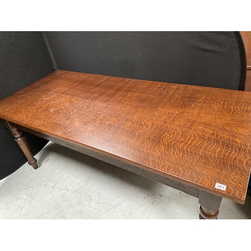 303 - SOLID OAK DINING TABLE WITH CUTLERY DRAWER ON TURNED LEGS H30