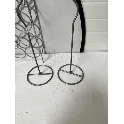 316 - METAL WINE RACK, 2 CANDLE STANDS LANTERN ETC