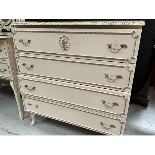 322 - CREAM WITH GILT DECORATION ITALIAN STYLE 4 PEICE BEDROOM SUITE TO INCLUDE TRIPLE MIRROR DRESSING TAB... 